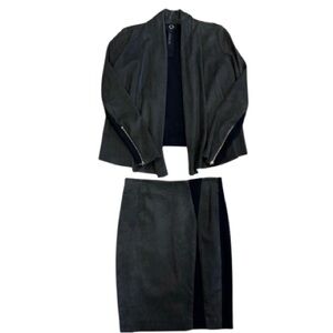 Vintage Poleci Suede Jacket & Skirt Set Olive Green & Black M/Jckt Sz.4 Skirt